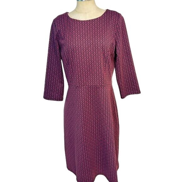 Talbots Burgundy Navy 3/4 Sleeve Dress NWOT New Size medium - Picture 1 of 5